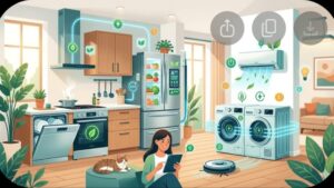 Современная иллюстрация энергоэффективной бытовой техники для дома в минималистичном стиле для блога Техно Рейтинг
